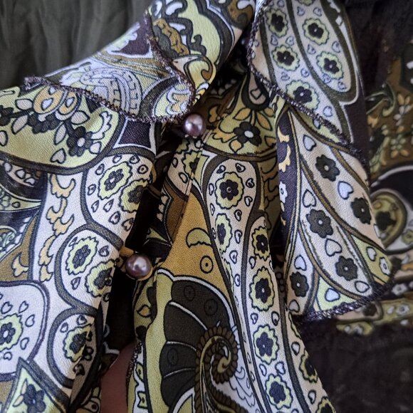 ❤️John Paul Richard 90s Groovy Boho Brown & Green Button-Down Blouse L - Picture 5 of 9